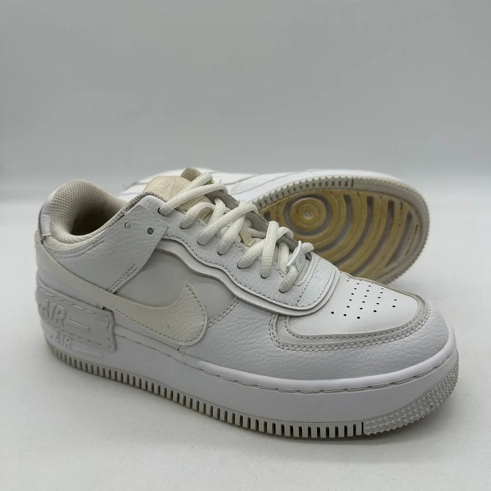 Nike CI0919-100 Womens Size 8 Triple White Air Force 1 Shadow Shoes Layered AF1